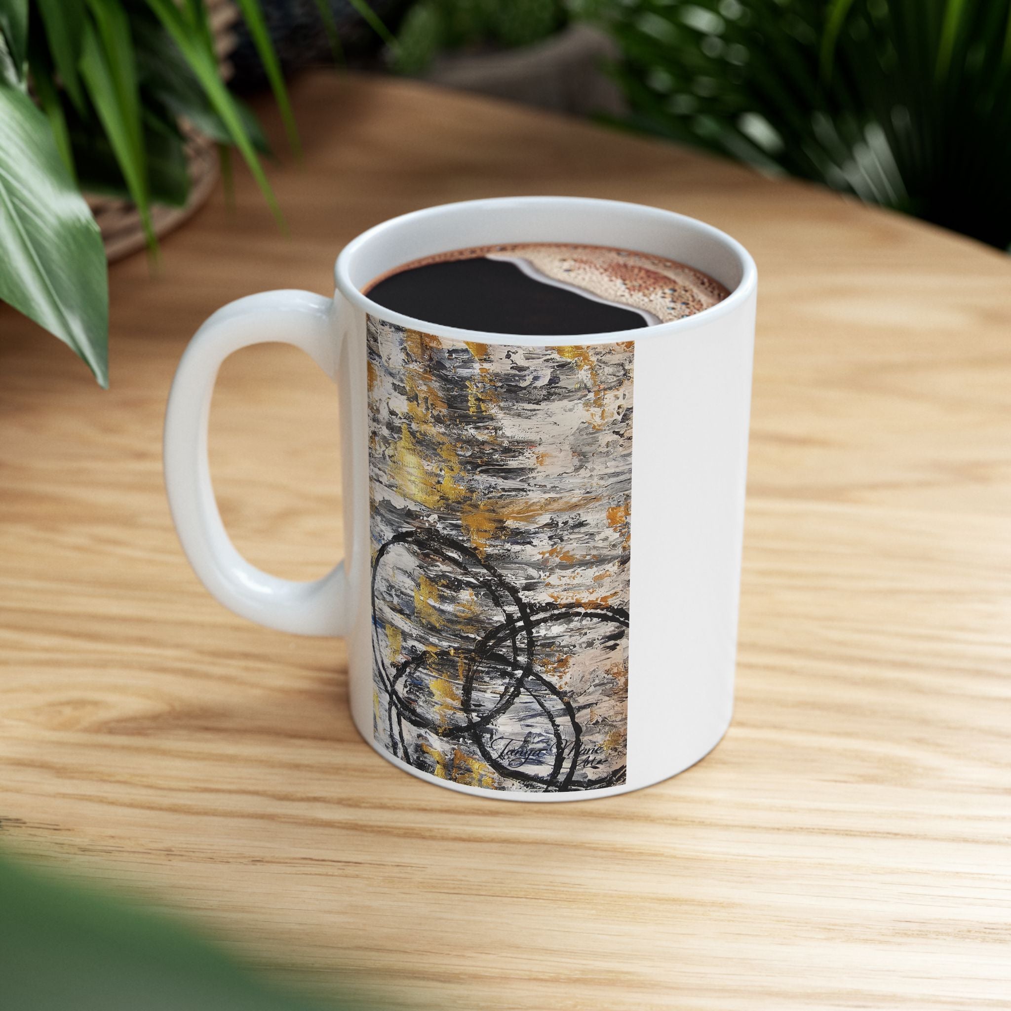 Abstract Gold Texture with Black Rings Mug | Abstract Ceramic Mug
