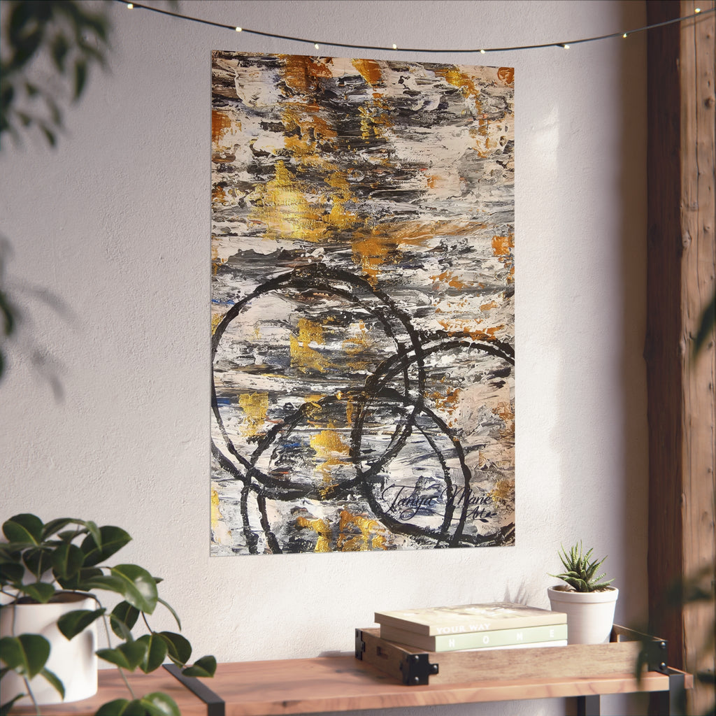 Abstract Gold Texture with Black Rings Fine Art Poster | Modern, Abstract Wall Art