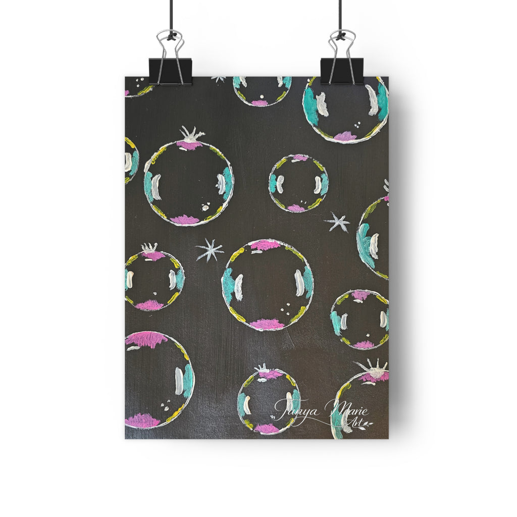 Abstract Bubble Pattern Giclée Art Print — Colorful Circles on Charcoal