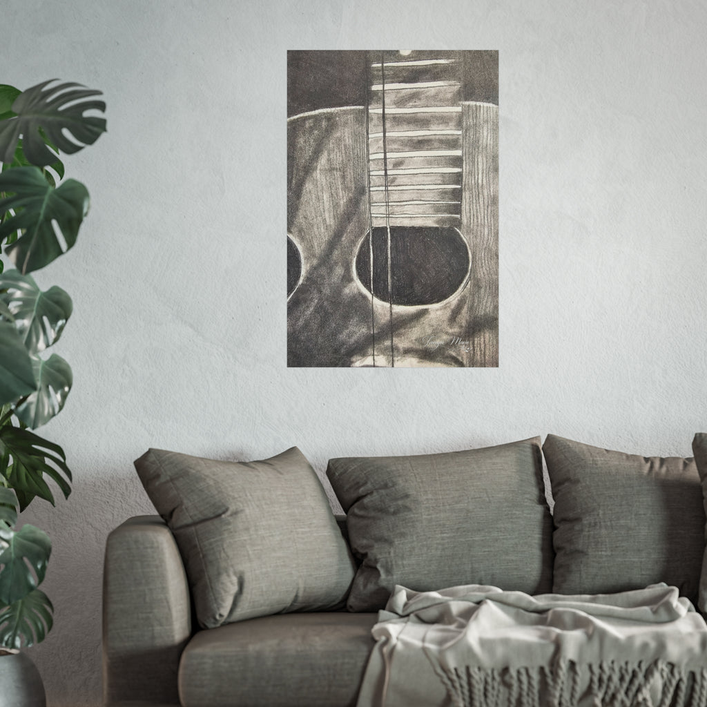 Guitar Charcoal Sketch Fine Art Poster