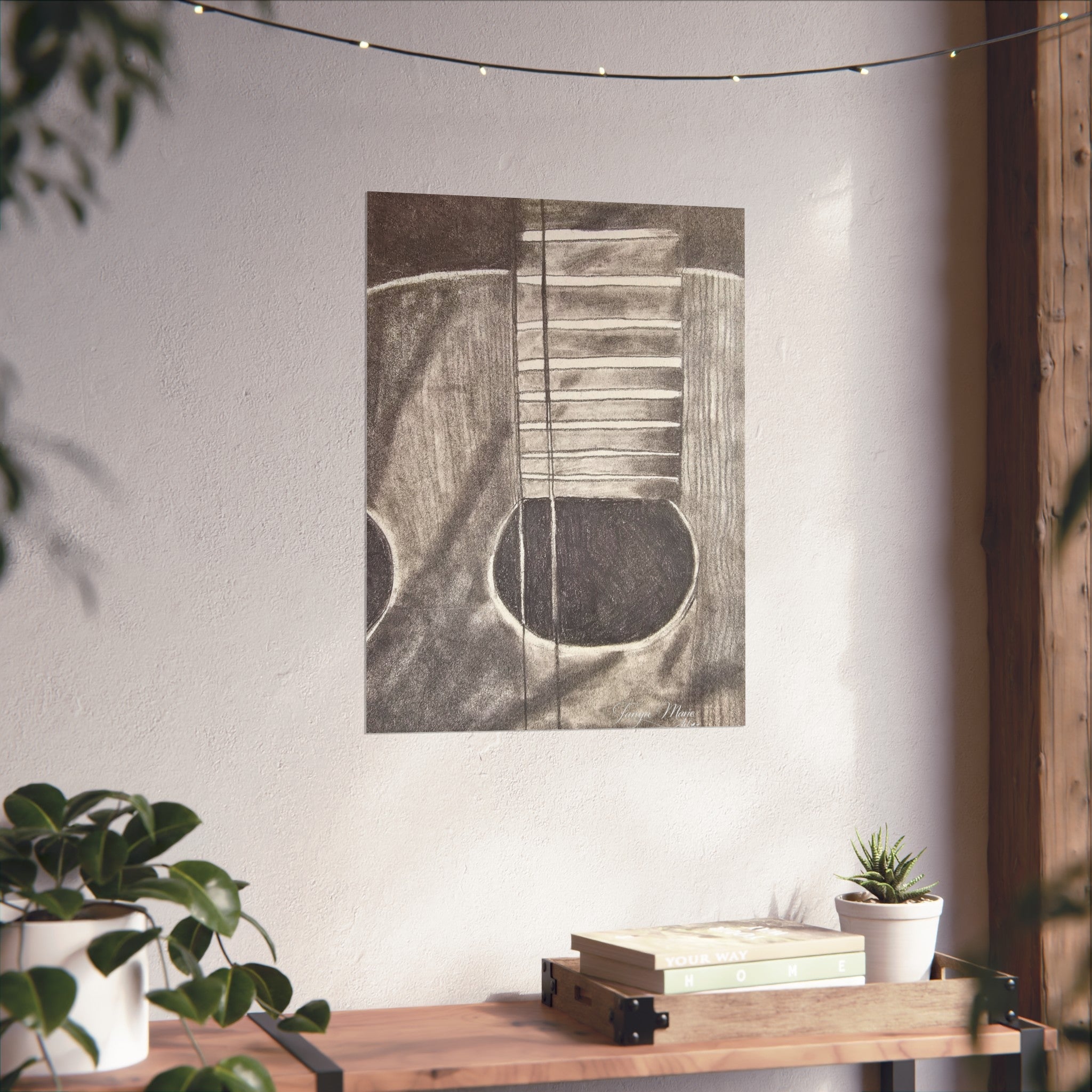 Guitar Charcoal Sketch Fine Art Poster