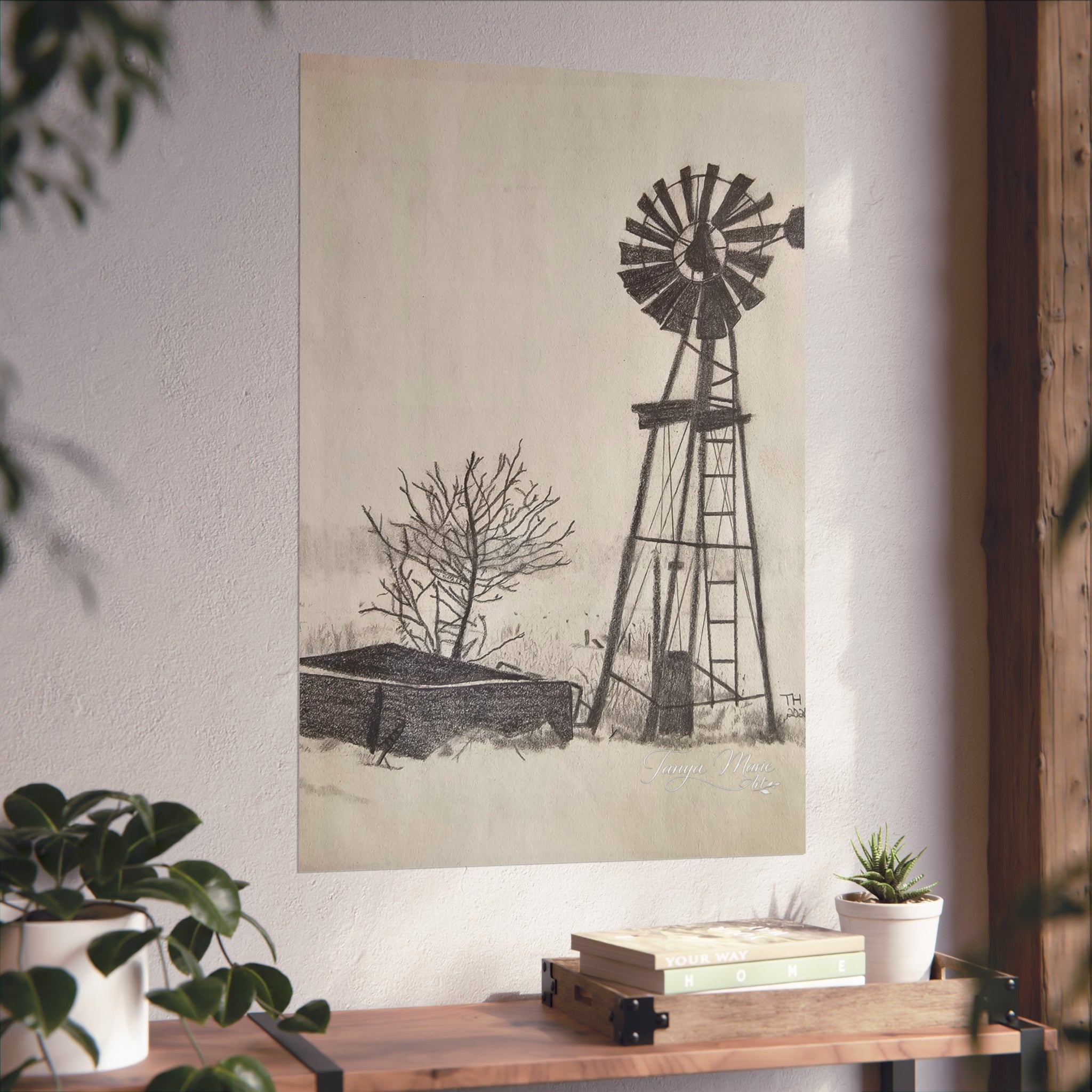 Windmill Sketch Fine Art Poster — Rustic Black & White Wall Art
