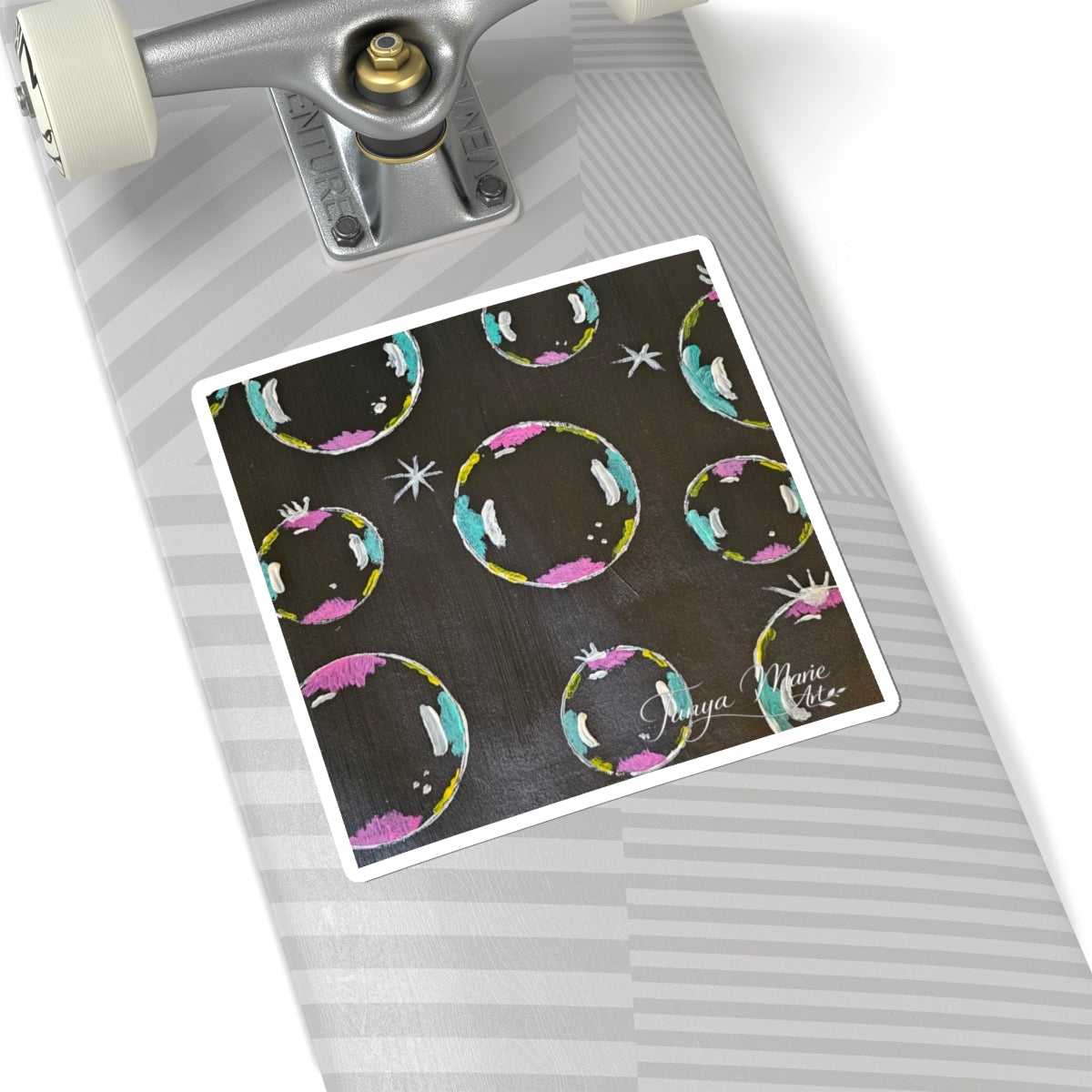 Bubble Pattern Kiss-Cut Sticker — Colorful Pastel Bubbles on Chalkboard Background