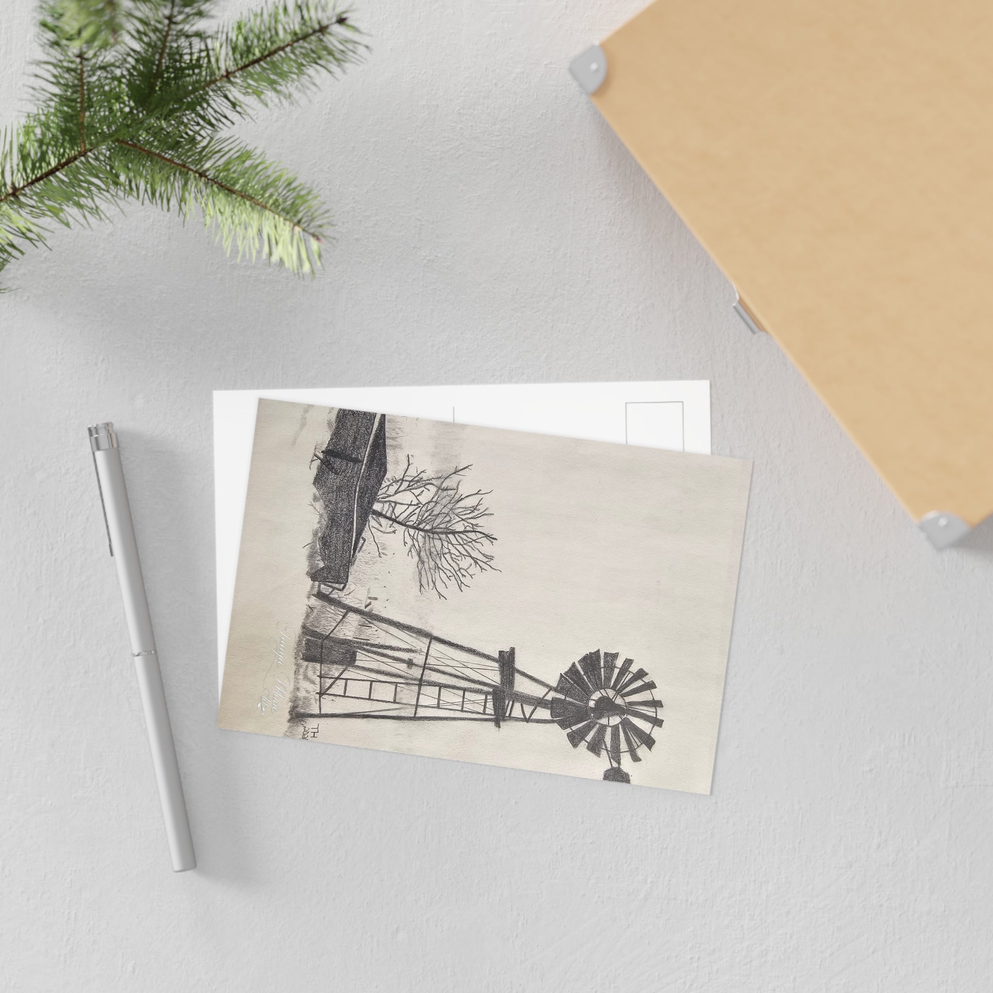 Vintage Windmill Fine Art Postcards — Rustic Farmhouse Scenic Greeting Cards
