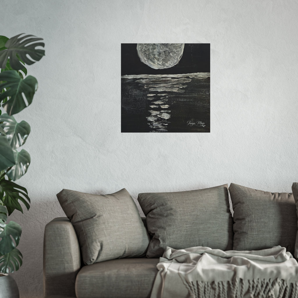 Moonlit Ocean — Black & White Lunar Seascape Digital Art Print Download