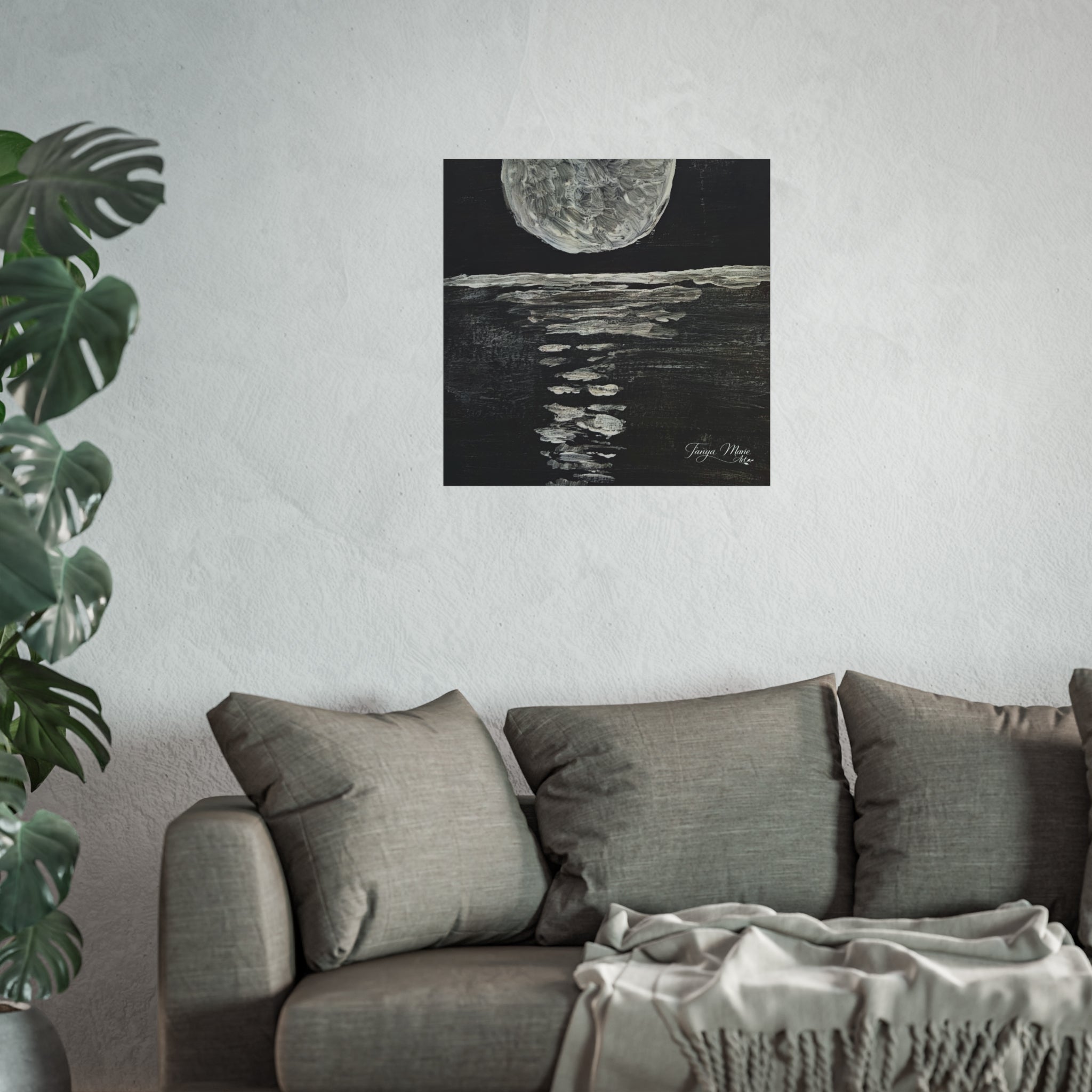 Moonlight Reflection Fine Art Poster — Black & White Minimalist Wall Art