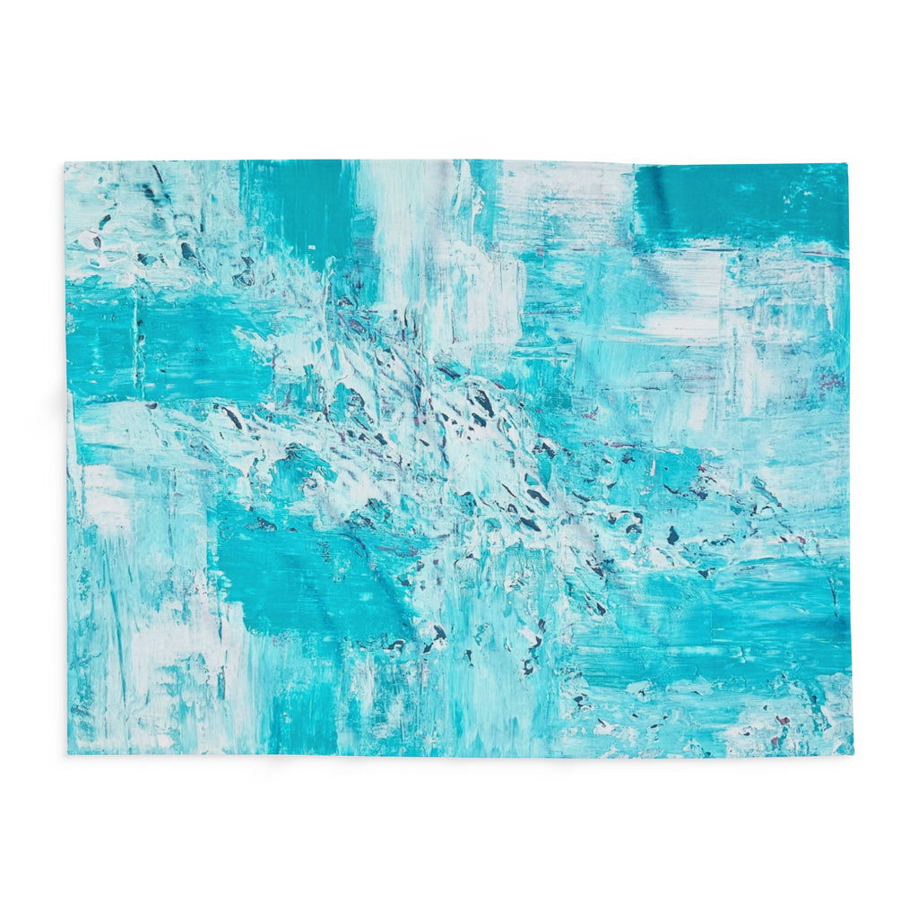 Turquoise abstract fleece blanket artwork panel with brush-stroke splash texture