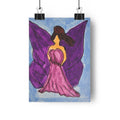 Fairy woman art print with purple wings and a pink dress