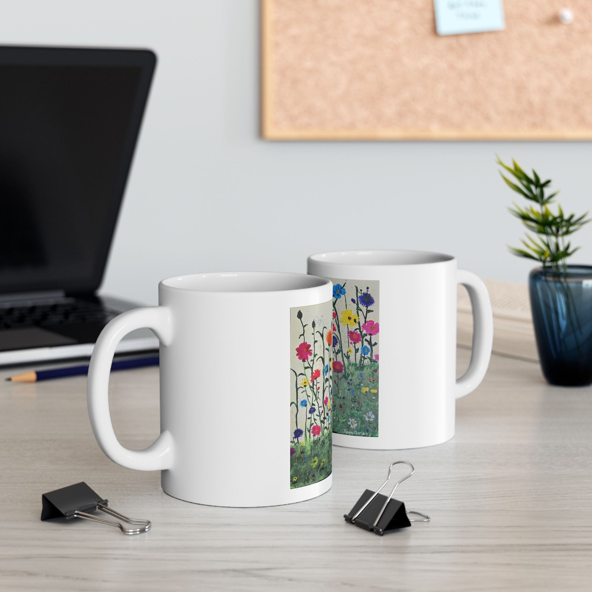 Floral Meadow Ceramic Mug - Colorful Wildflower Garden Coffee Cup (11oz)