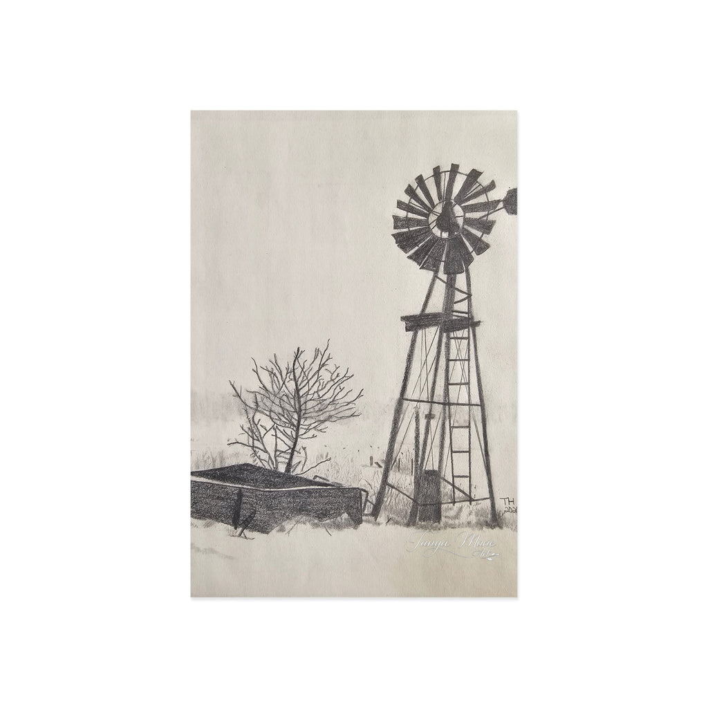 Vintage Windmill Fine Art Postcards — Rustic Farmhouse Scenic Greeting Cards