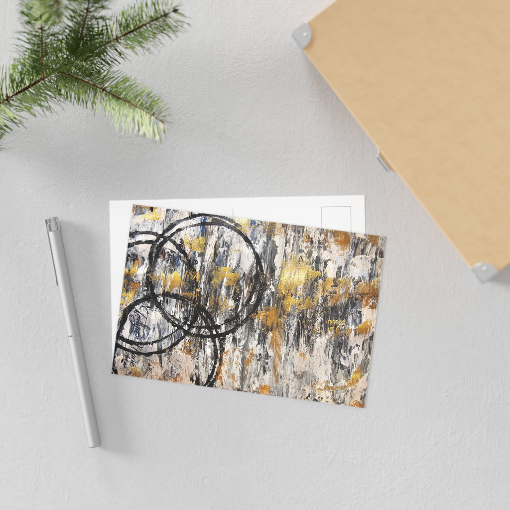 Abstract Gold Texture with Black Rings Fine Art Postcards | Modern Abstract Postcards
