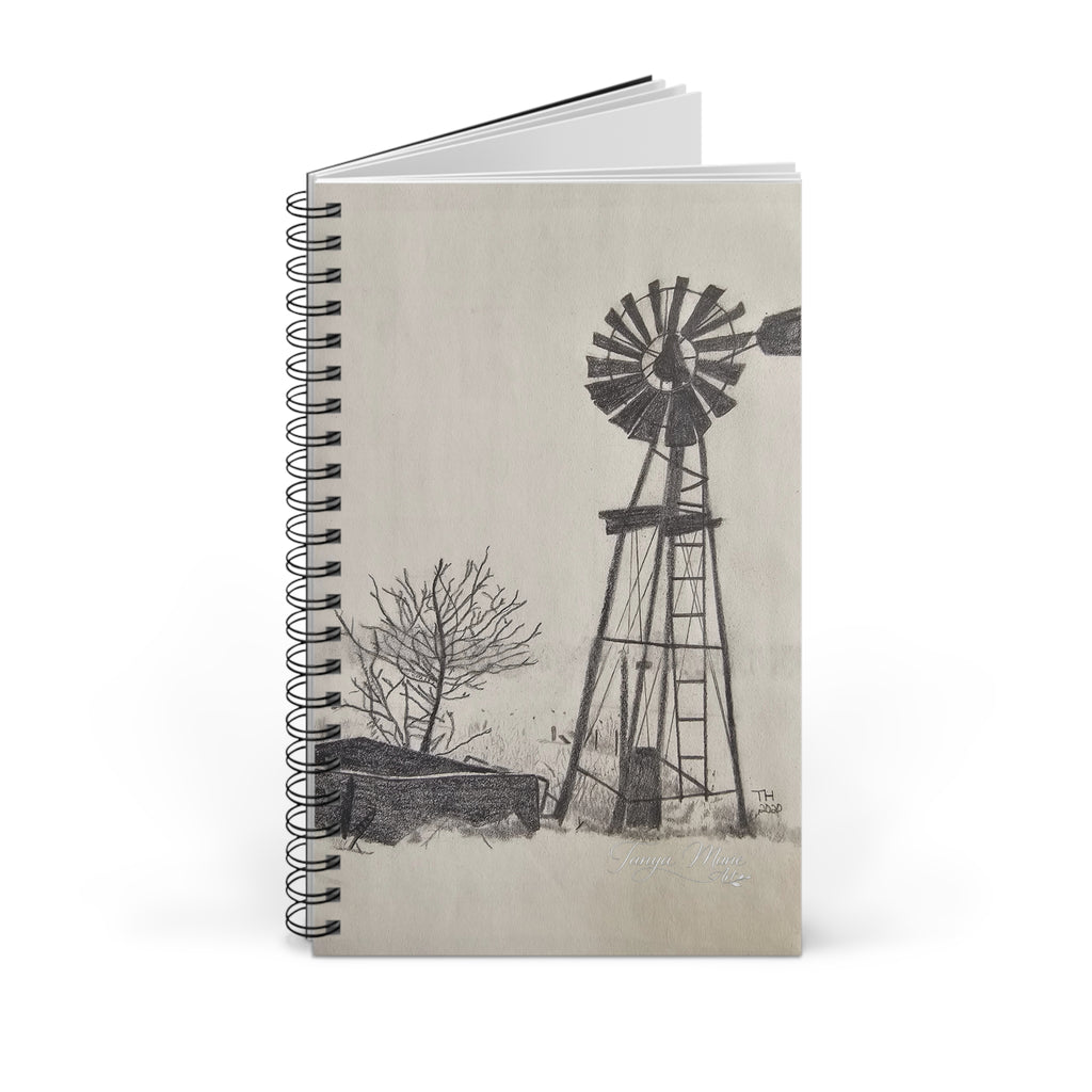 Windmill Sketch Spiral Journal – Rustic Farmhouse Notebook for Notes & Sketching