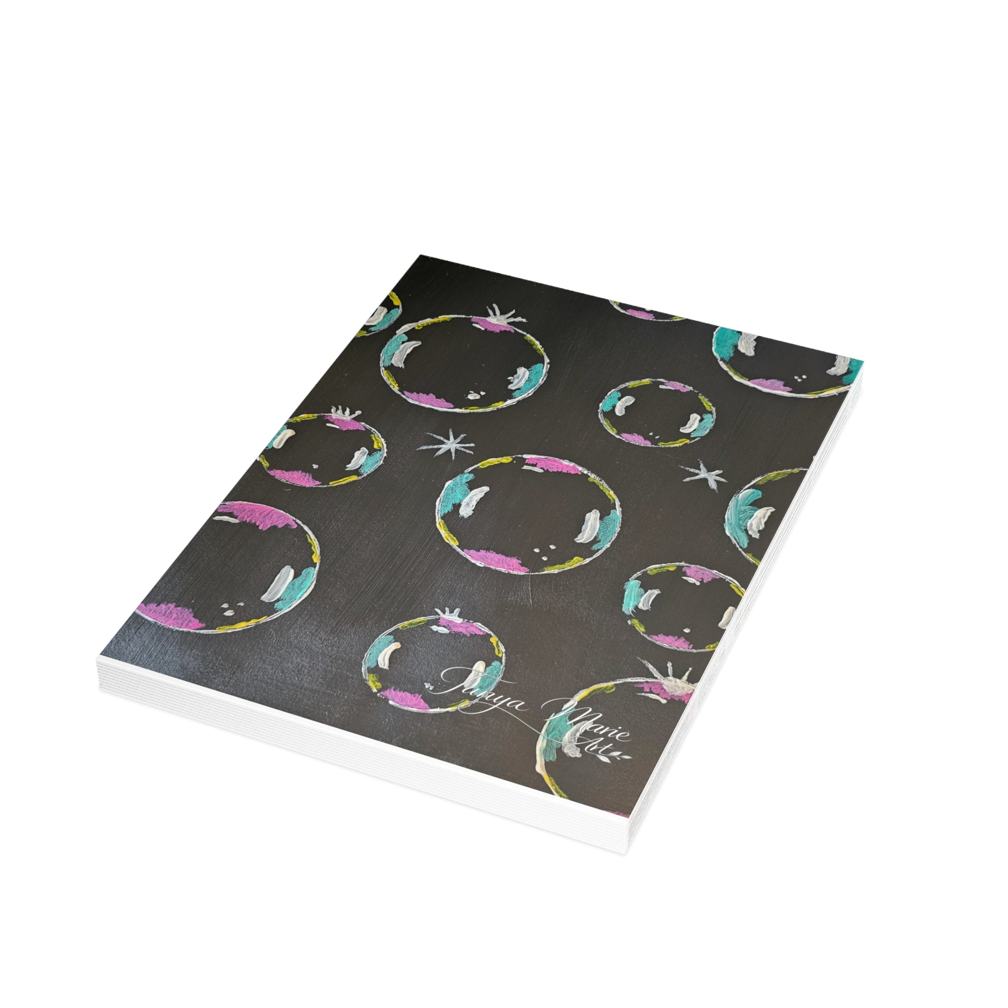 Bubble Pattern Greeting Card — Hand-Painted Colorful Bubbles on Charcoal Background (Blank Inside)