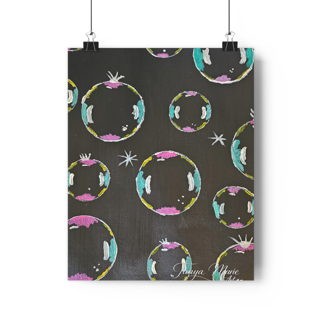Abstract Bubble Pattern Giclée Art Print — Colorful Circles on Charcoal