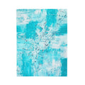 Velveteen plush blanket pattern: turquoise abstract textured wave shapes on white