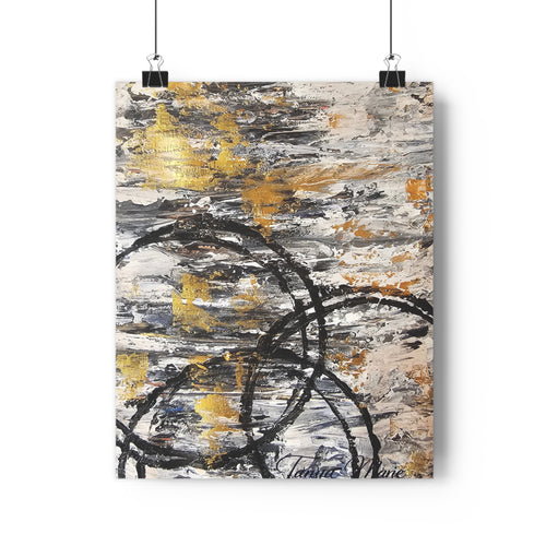Abstract Gold Texture with Black Rings Giclée Art Print | Modern Textured Wall Art