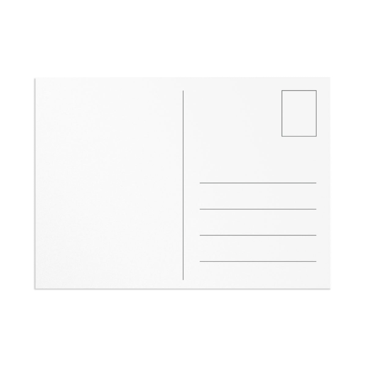 White postcard-style note card back with blank writing lines and postage box