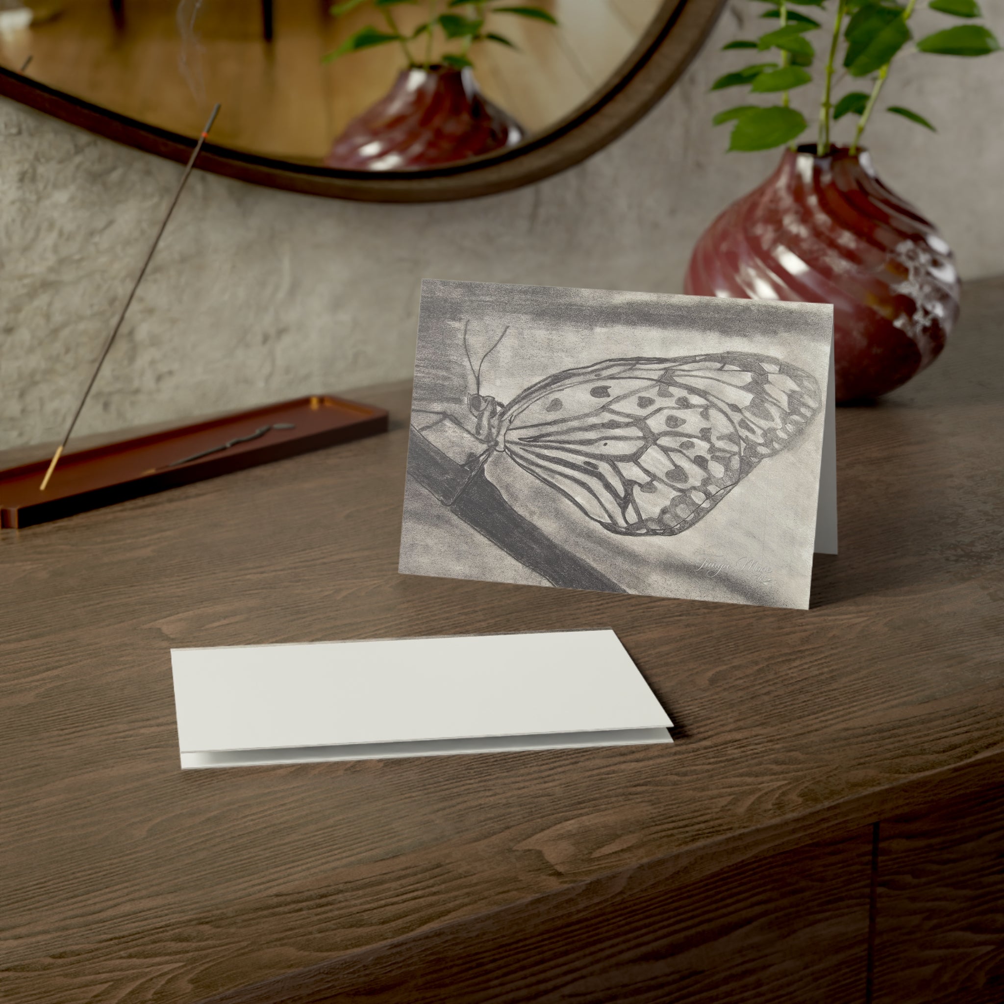 Butterfly Kisses - Butterfly Sketch Greeting Cards — Blank Note Cards for Sympathy, Thinking of You, and Everyday Correspondence (1/10/30/50 pcs)