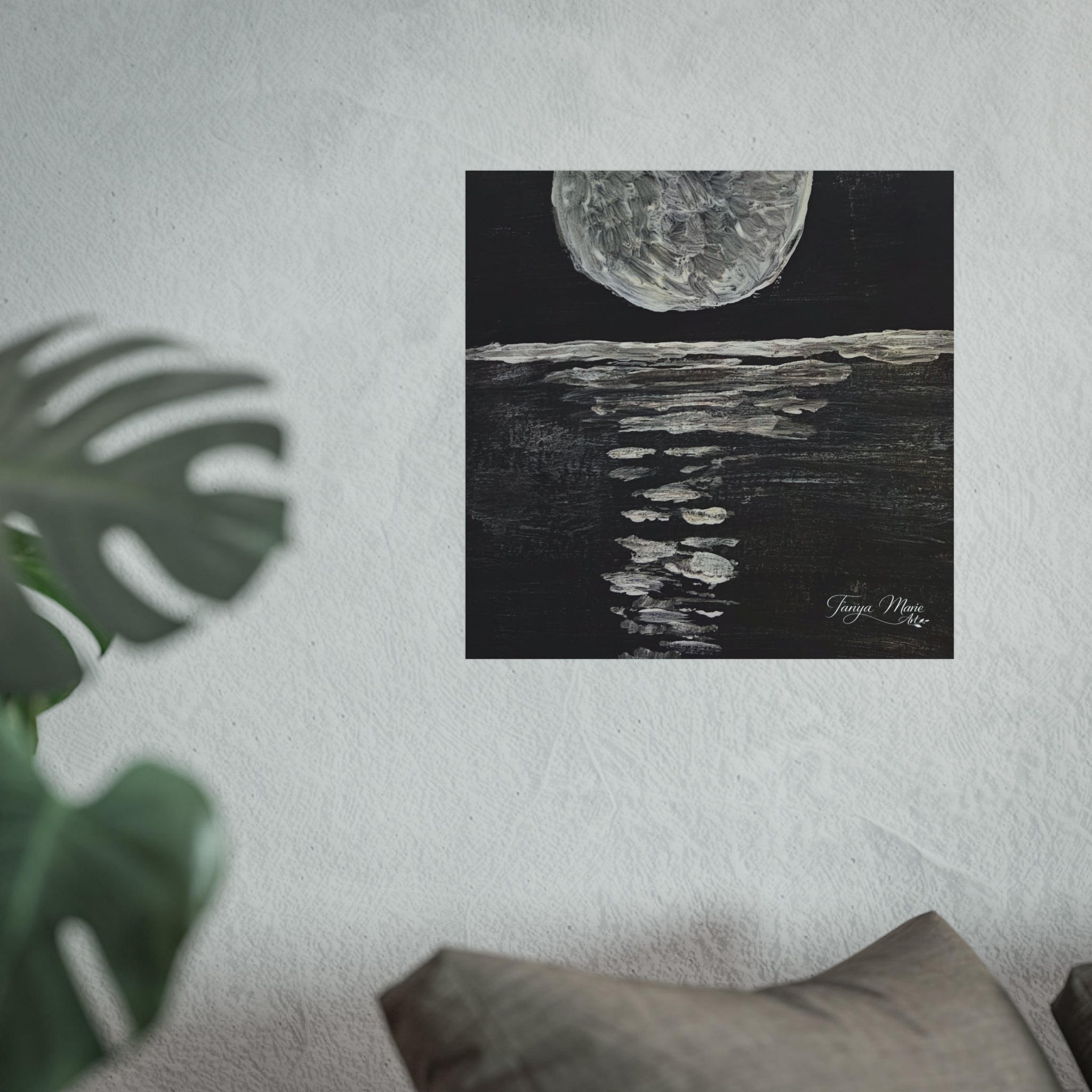 Moonlight Reflection Fine Art Poster — Black & White Minimalist Wall Art