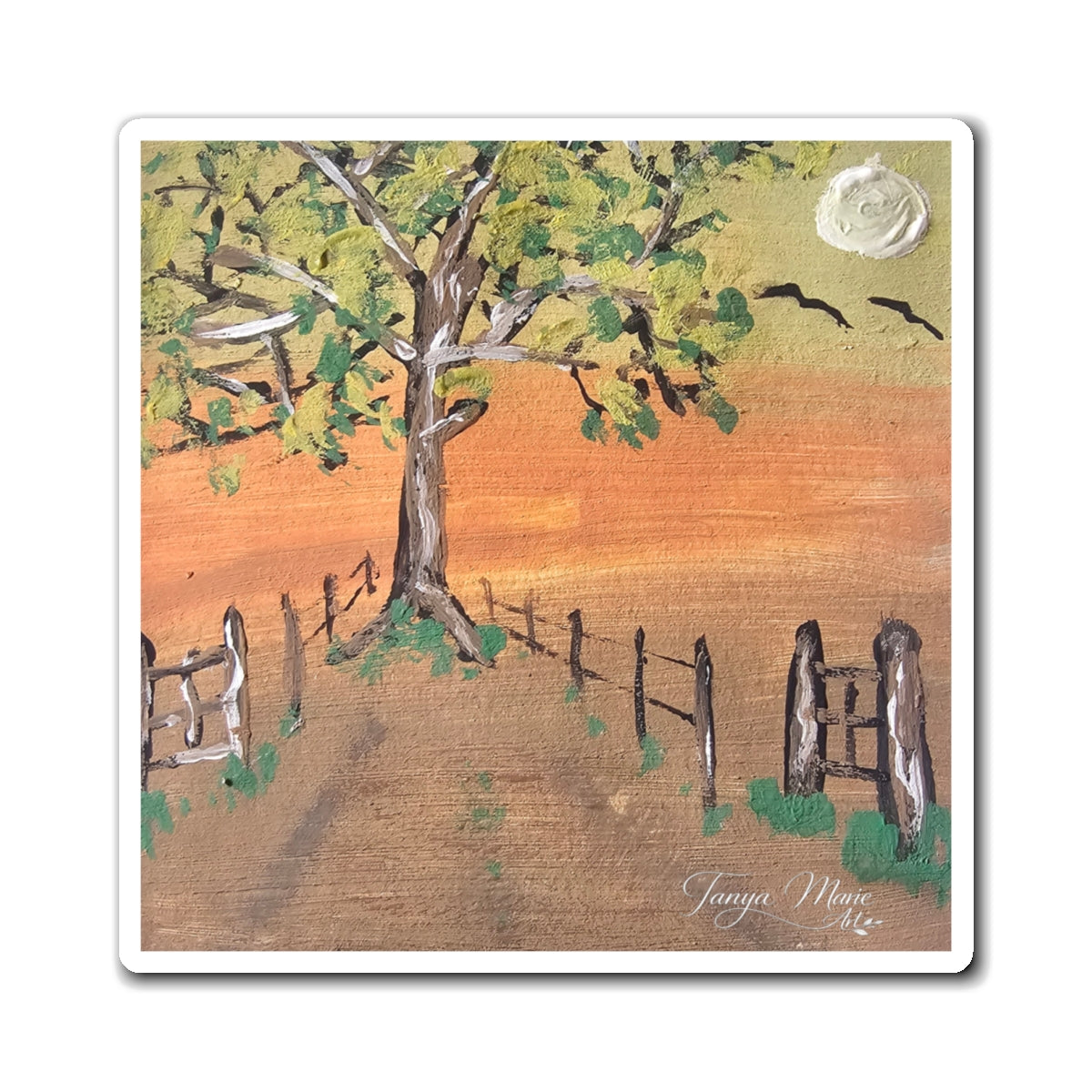 Sunset Country Tree Magnet — Rustic Farmhouse Fridge Art