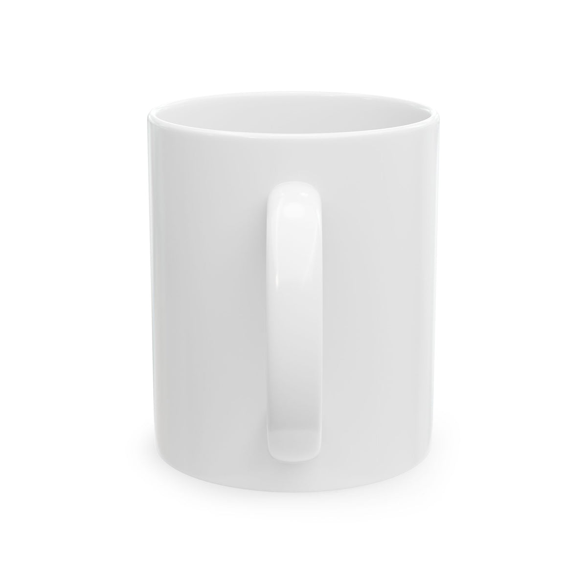 White ceramic mug with molded handle detail on plain back