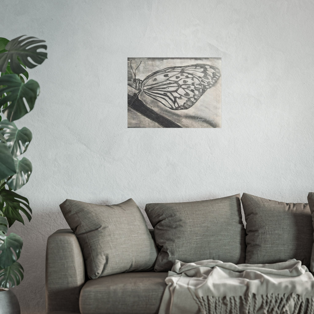 Butterfly Kisses - Butterfly Wing Charcoal Art Poster — Monochrome Fine Art Print
