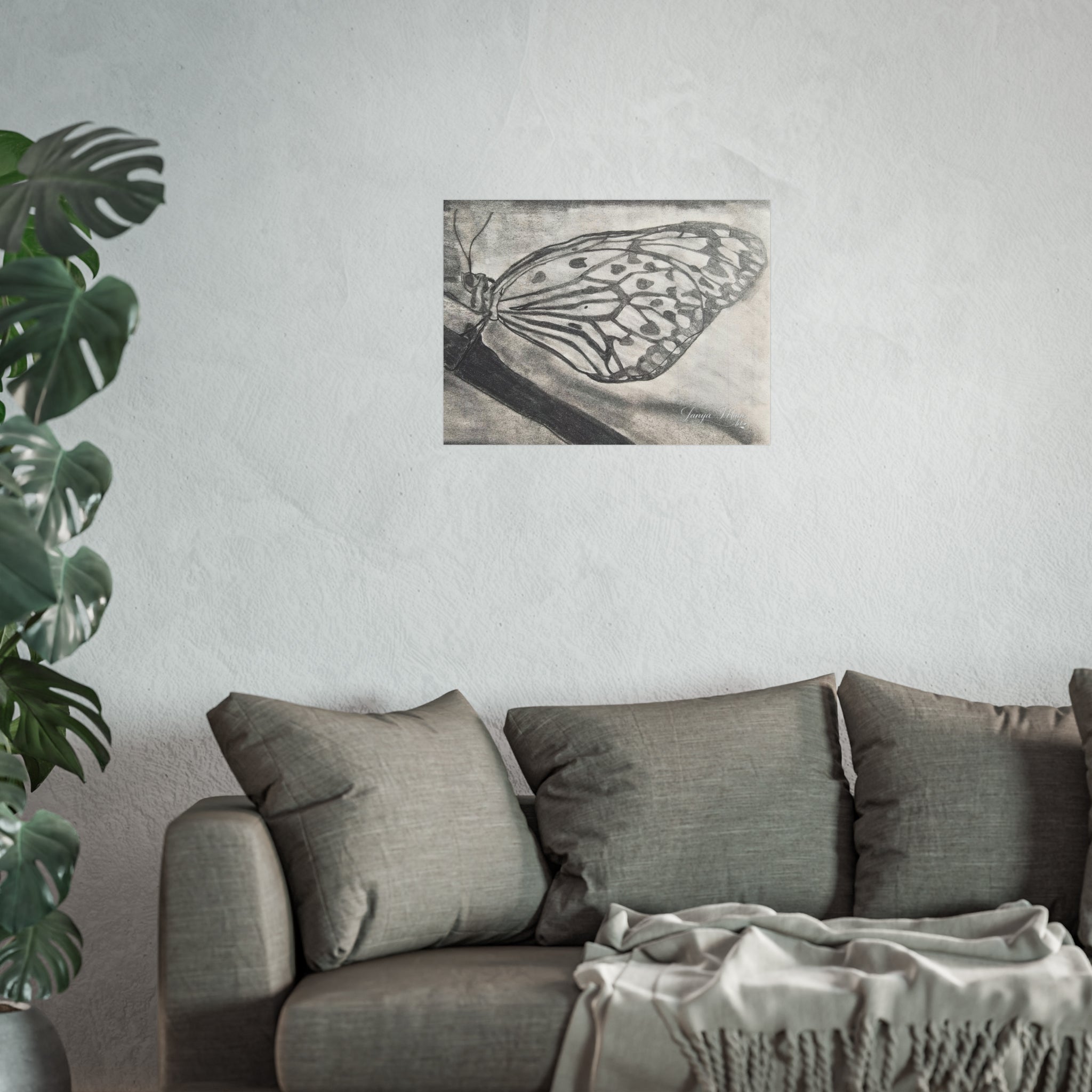 Butterfly Kisses - Butterfly Wing Charcoal Art Poster — Monochrome Fine Art Print