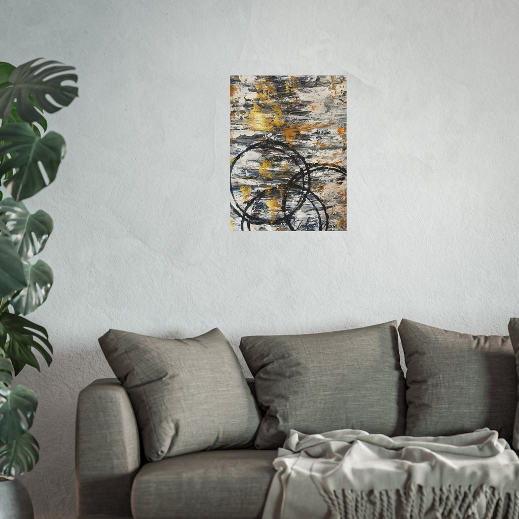 Abstract Gold Texture with Black Rings Fine Art Poster | Modern, Abstract Wall Art