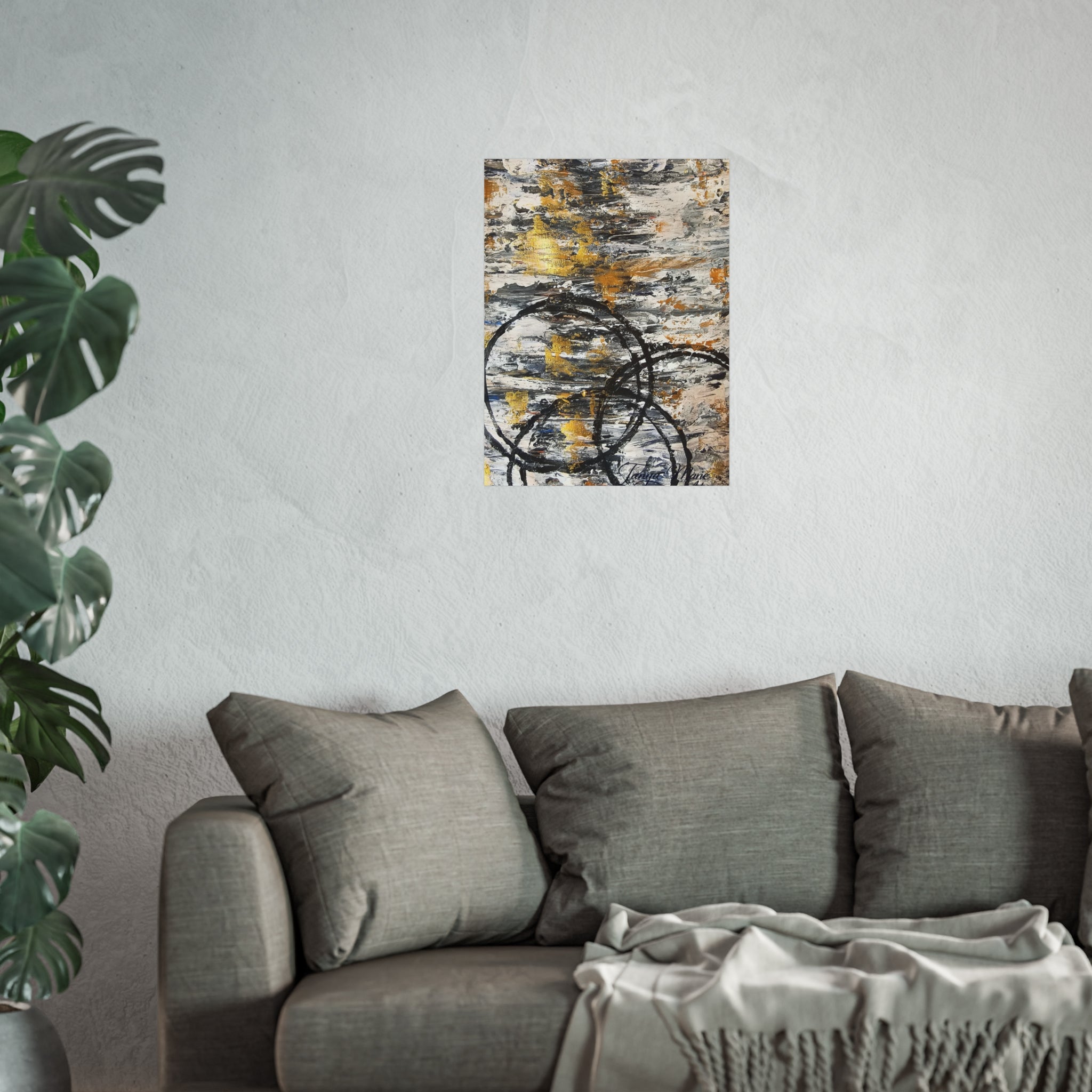 Abstract Gold Texture with Black Rings Fine Art Poster | Modern, Abstract Wall Art