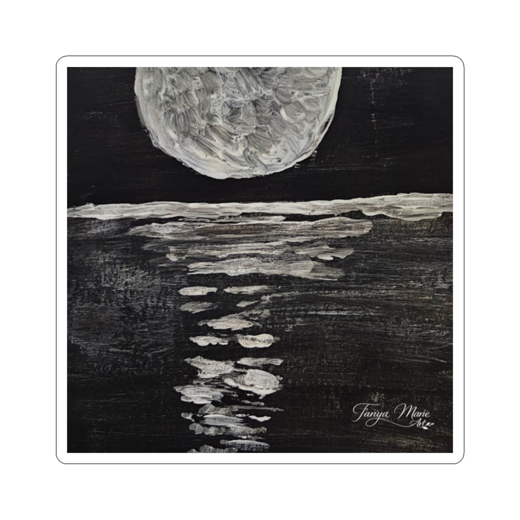Moonlit Ocean — Black & White Lunar Seascape Digital Art Print Download