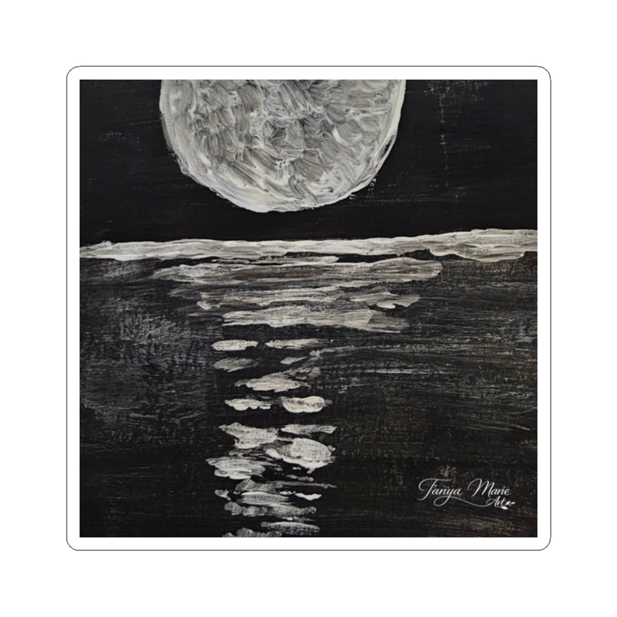 Moonlit Ocean — Black & White Lunar Seascape Digital Art Print Download