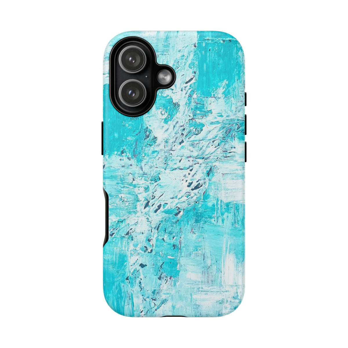 Turquoise abstract marble tough phone case with raised camera cutout and glossy finish.