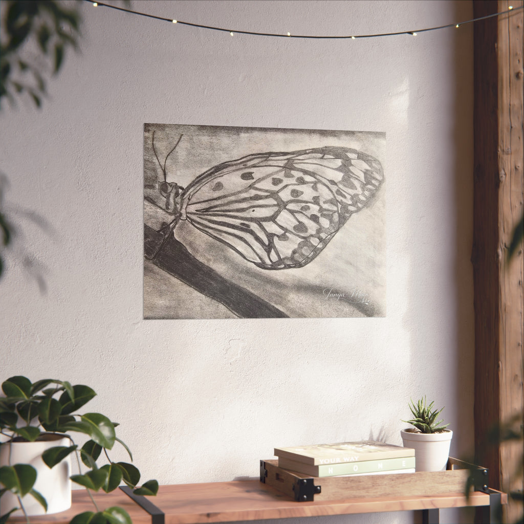 Butterfly Kisses - Butterfly Wing Charcoal Art Poster — Monochrome Fine Art Print