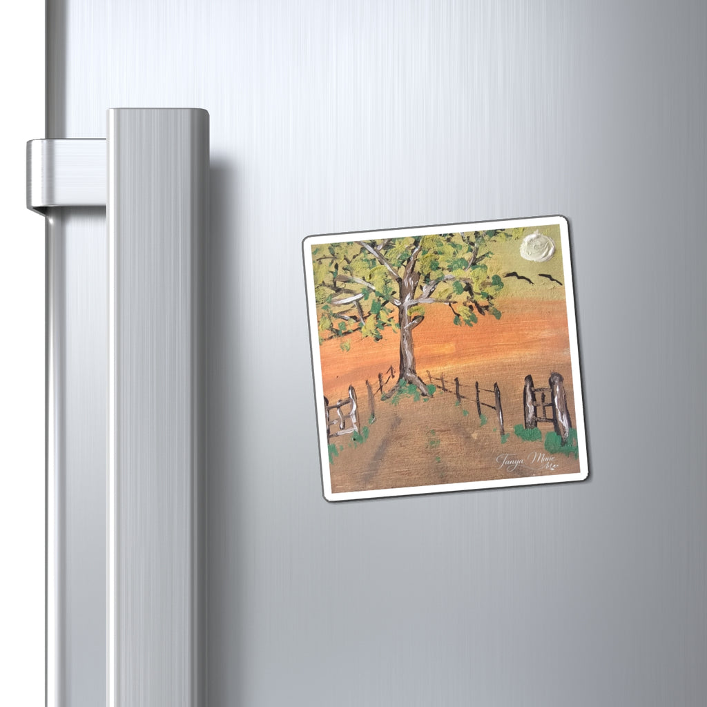 Sunset Country Tree Magnet — Rustic Farmhouse Fridge Art