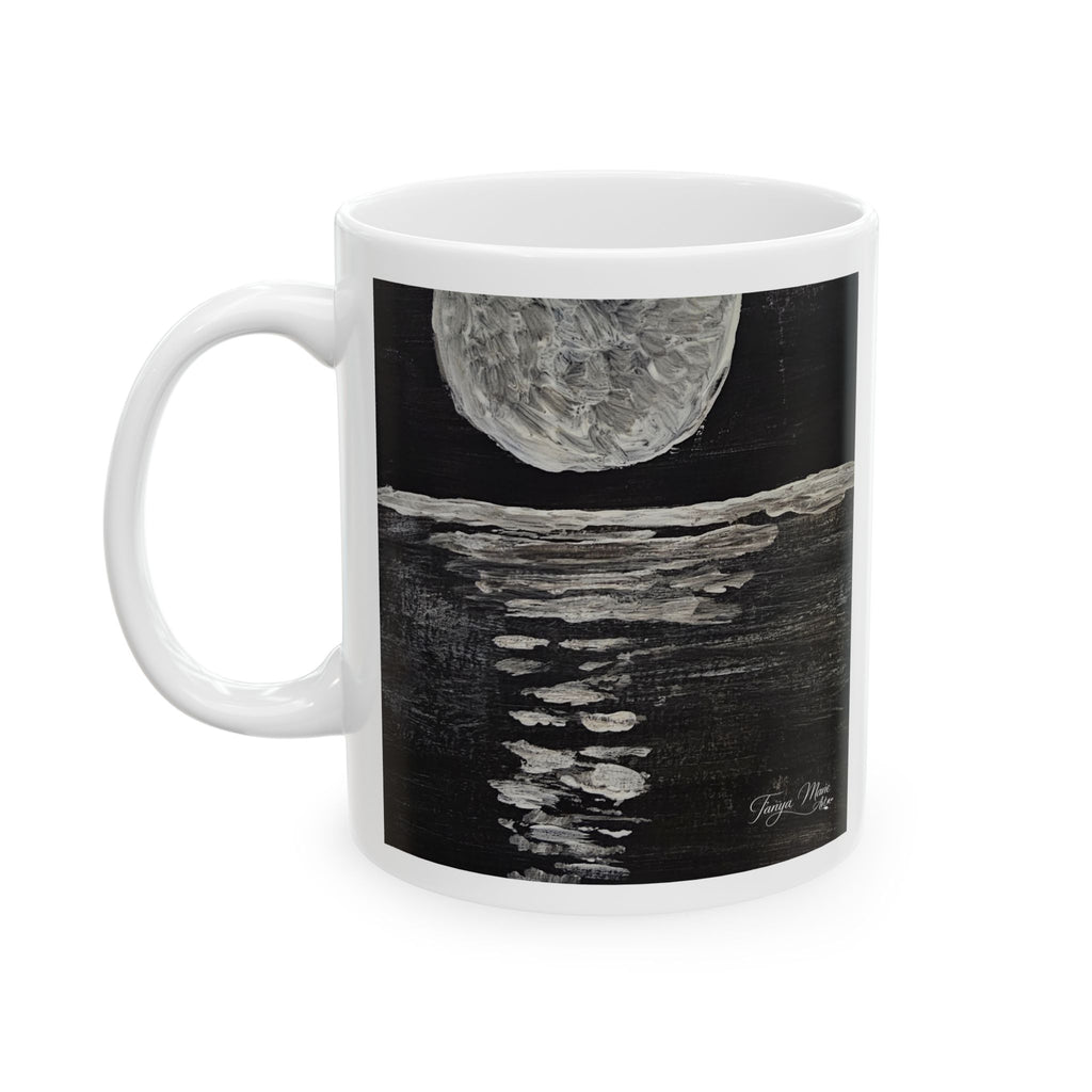 Moonlit Ocean Ceramic Mug – Black & White Lunar Seascape
