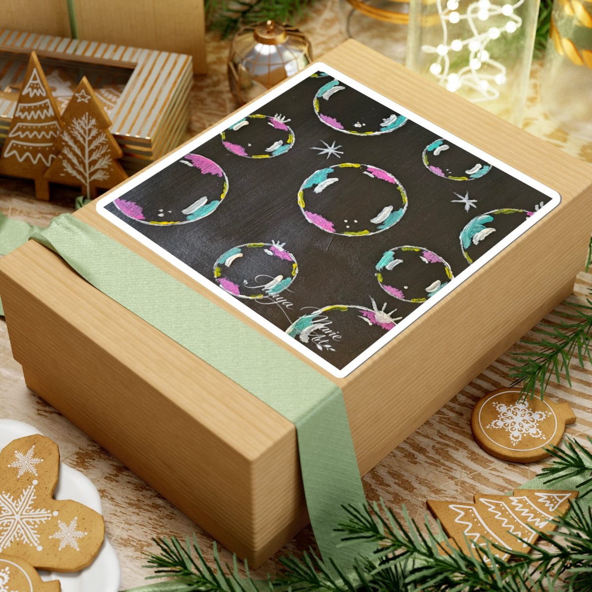 Bubble Pattern Kiss-Cut Sticker — Colorful Pastel Bubbles on Chalkboard Background