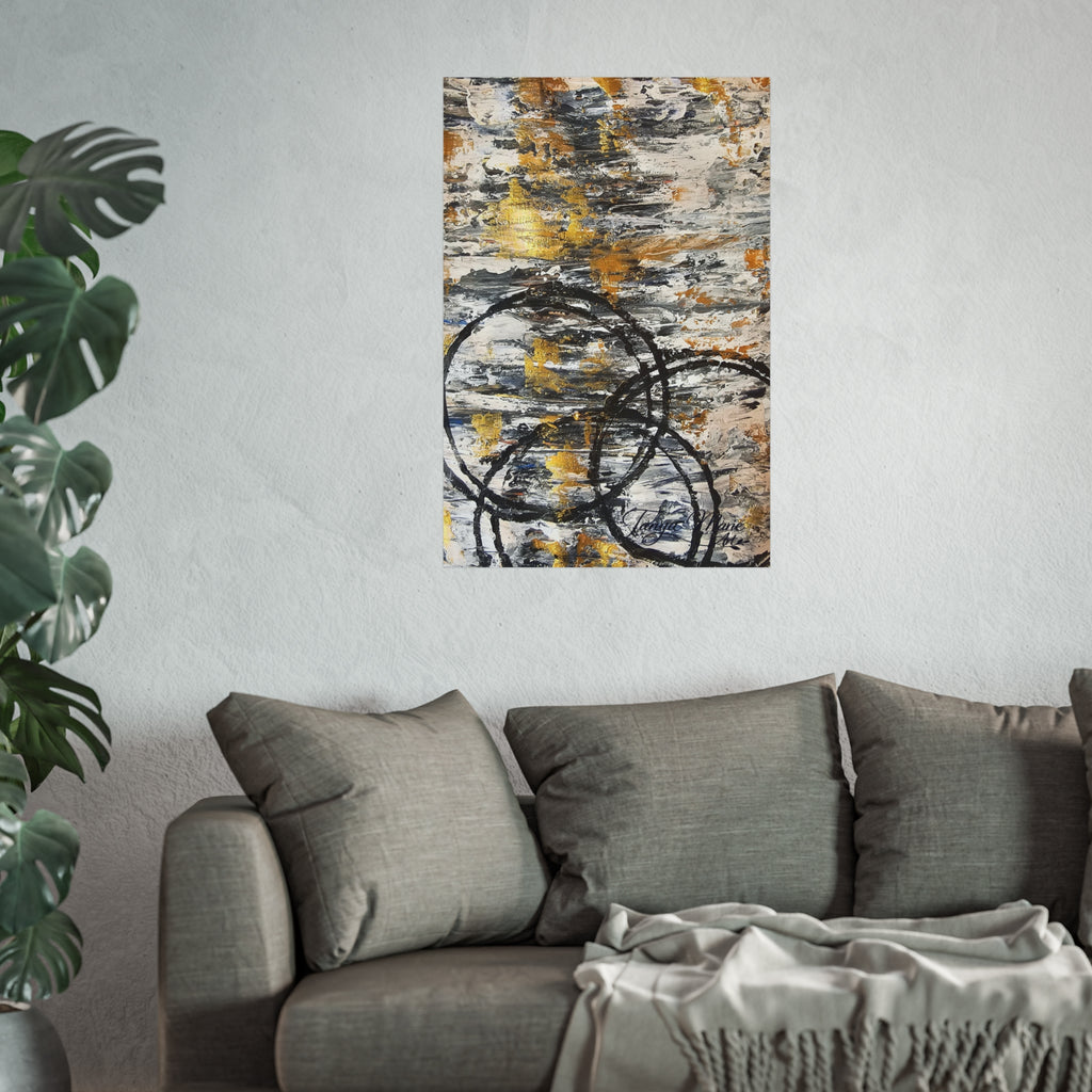 Abstract Gold Texture with Black Rings Fine Art Poster | Modern, Abstract Wall Art