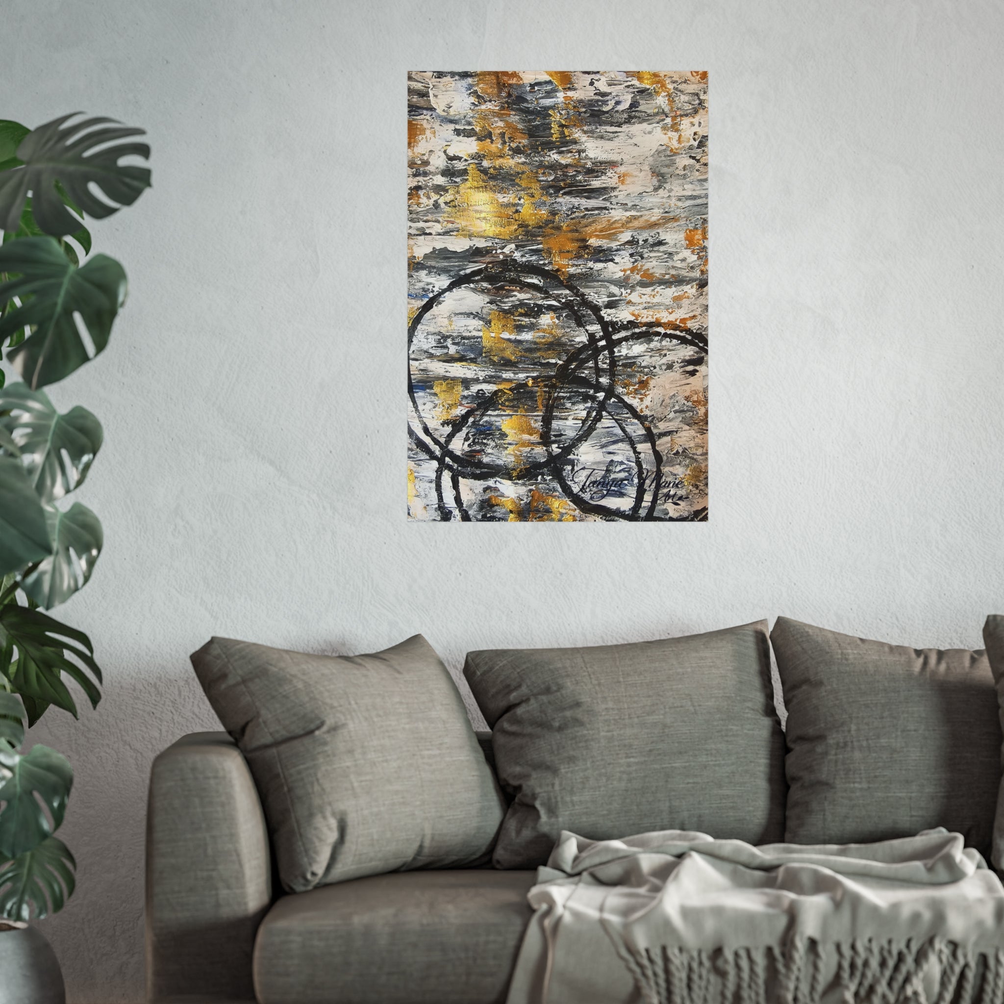 Abstract Gold Texture with Black Rings Fine Art Poster | Modern, Abstract Wall Art