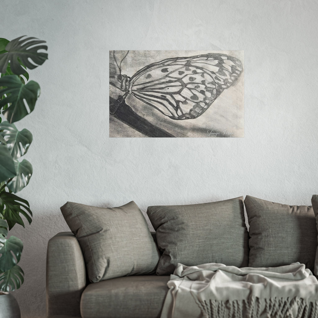 Butterfly Kisses - Butterfly Wing Charcoal Art Poster — Monochrome Fine Art Print