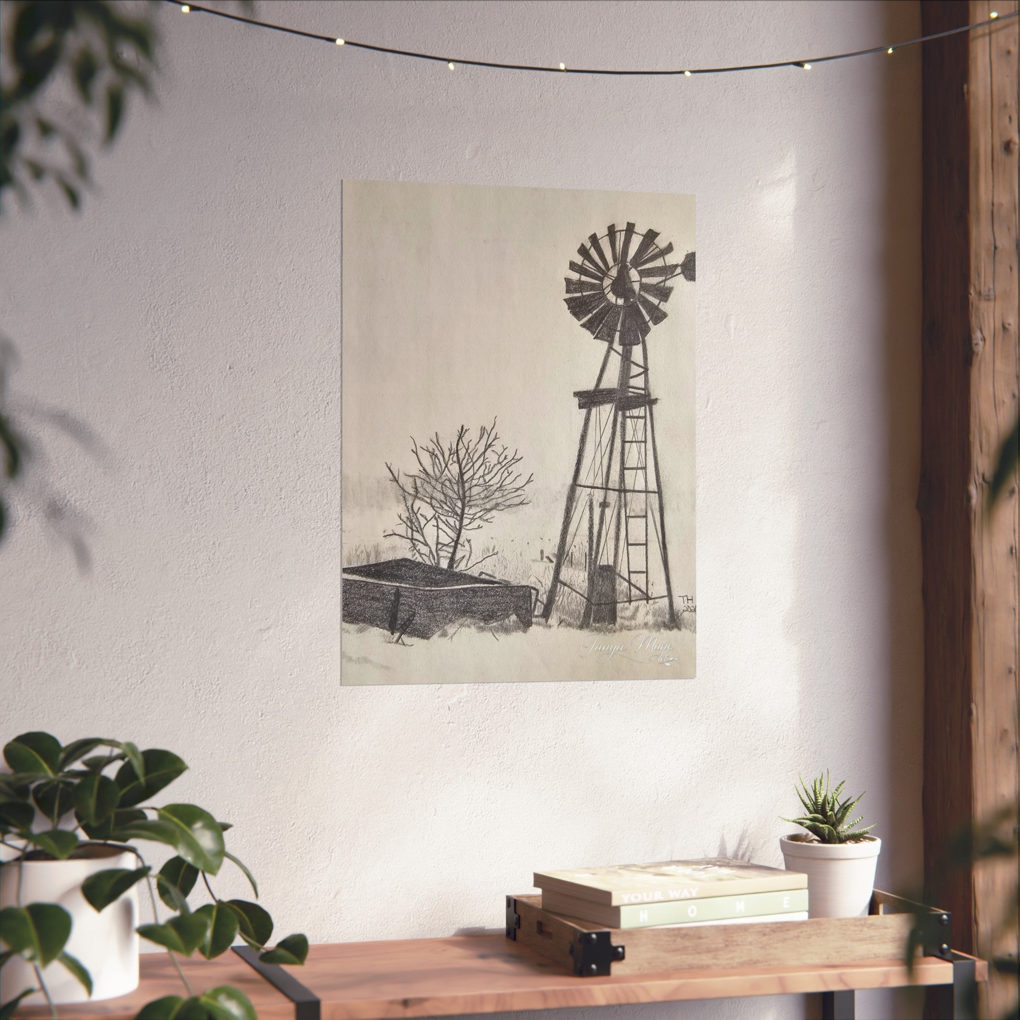 Windmill Sketch Fine Art Poster — Rustic Black & White Wall Art
