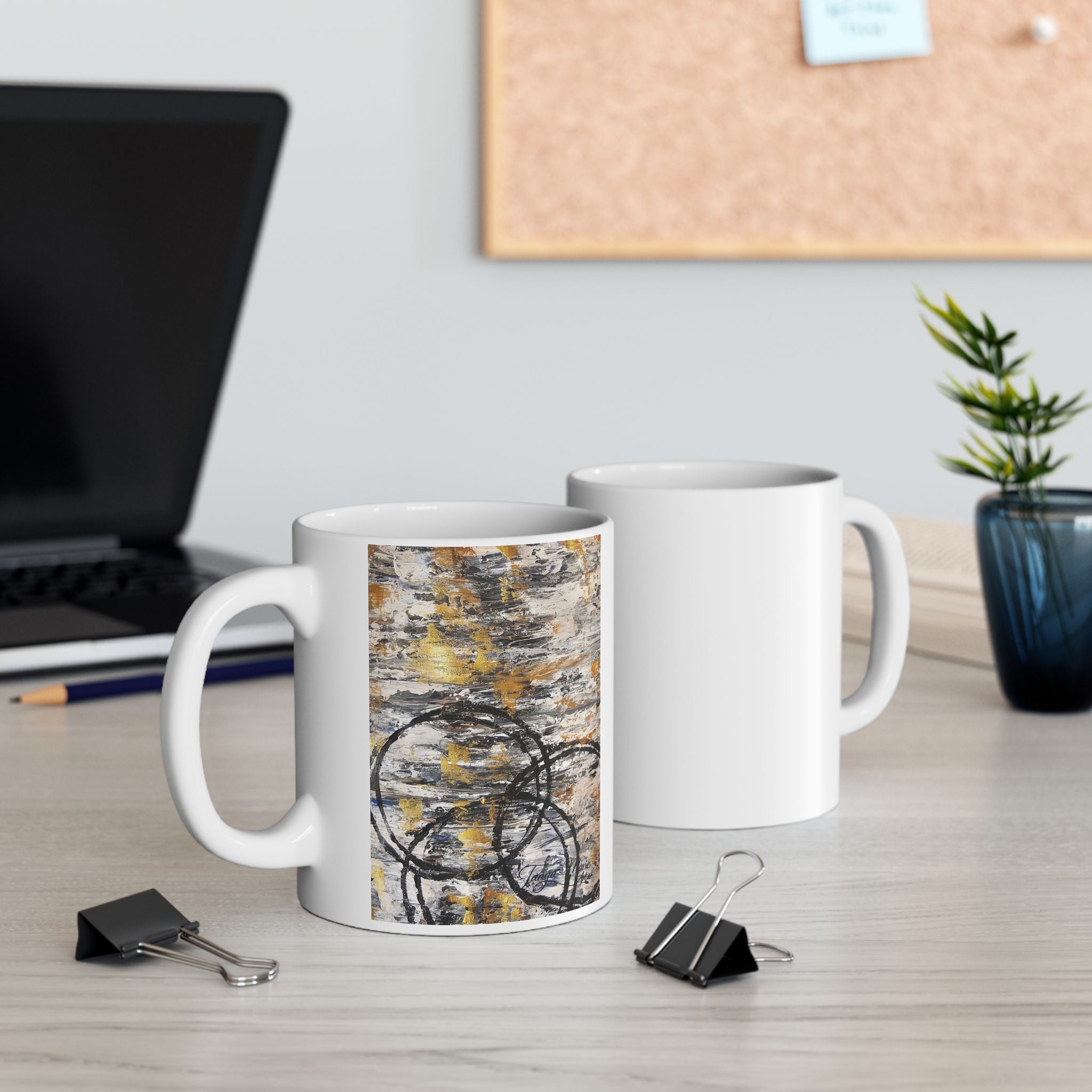 Abstract Gold Texture with Black Rings Mug | Abstract Ceramic Mug