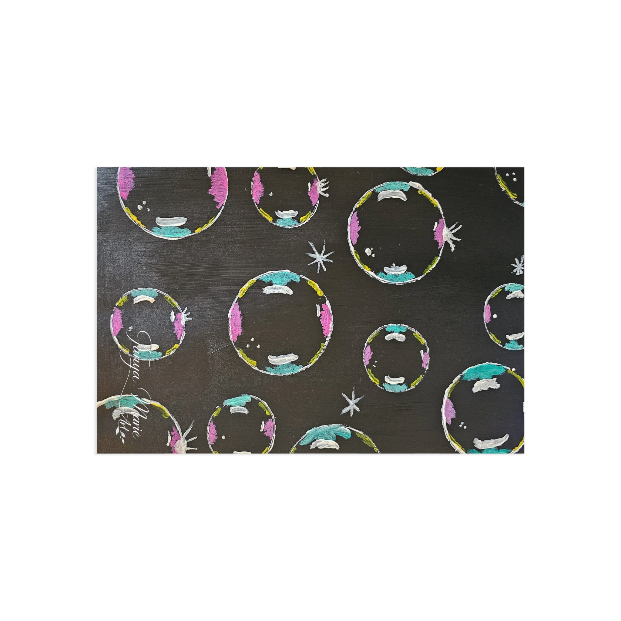 Fine Art Postcard Set — Abstract Bubble Circles on Black (Pack)