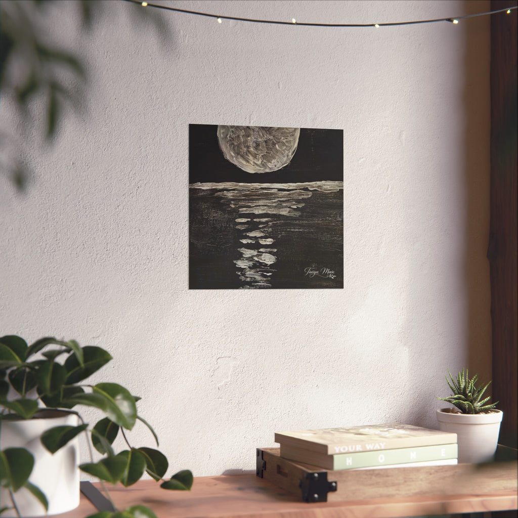 Moonlight Reflection Fine Art Poster — Black & White Minimalist Wall Art