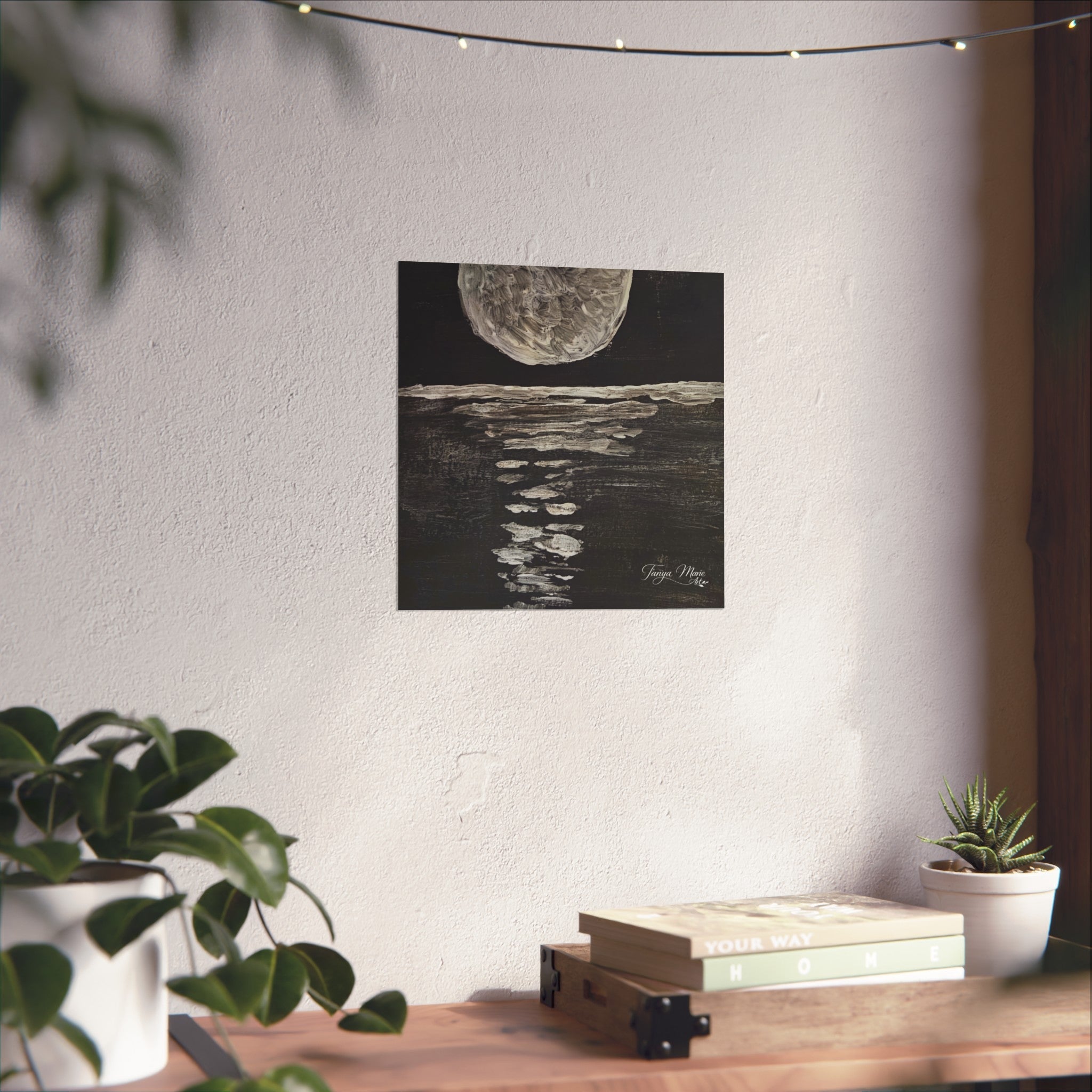 Moonlight Reflection Fine Art Poster — Black & White Minimalist Wall Art