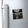 Moonlit Ocean Magnet — Black & White Lunar Art Refrigerator Magnet