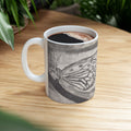 Butterfly Kisses - Butterfly Wing Sketch Ceramic Mug — Black & White Art Coffee Cup (11oz/15oz)