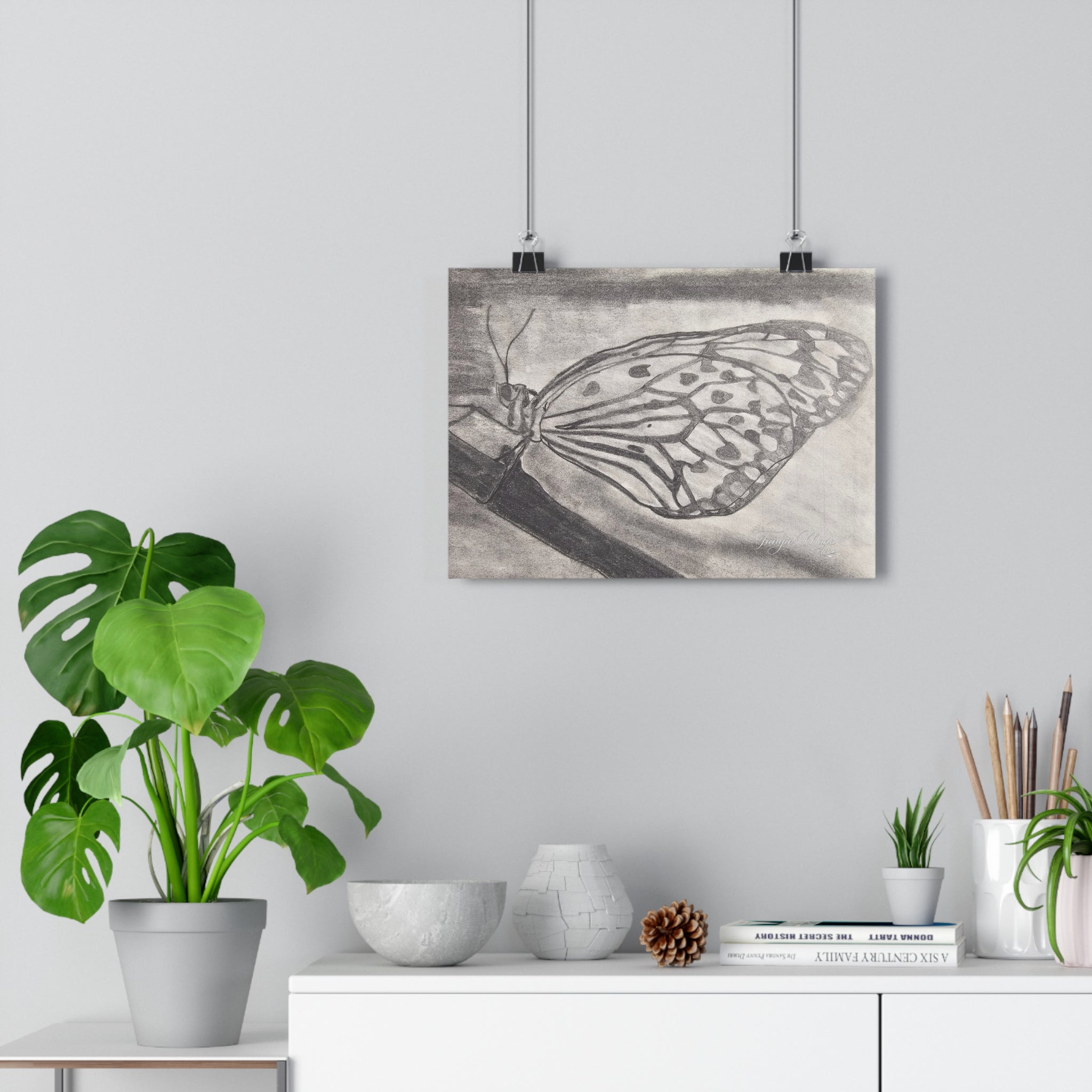 Butterfly Kisses - Monochrome Butterfly Giclée Art Print — Pencil Sketch Wall Art
