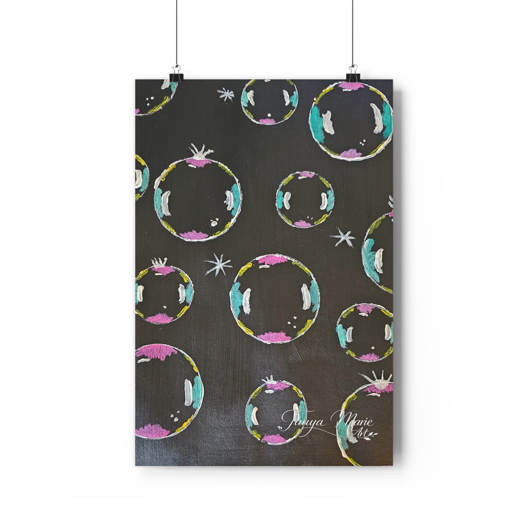 Abstract Bubble Pattern Giclée Art Print — Colorful Circles on Charcoal