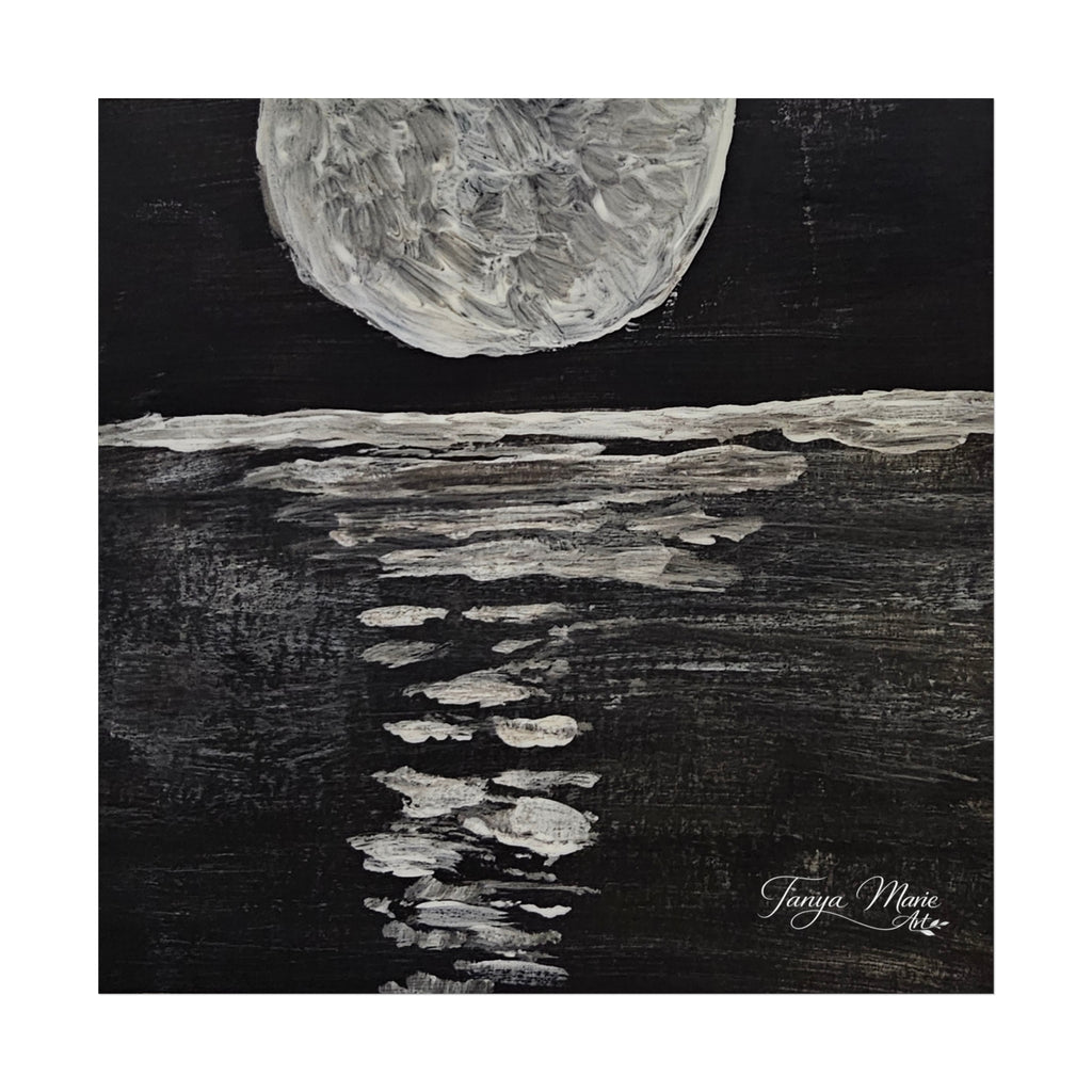 Moonlight Reflection Fine Art Poster — Black & White Minimalist Wall Art