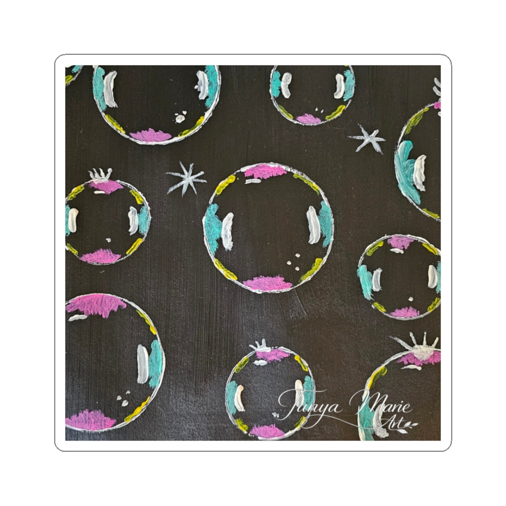 Bubble Pattern Kiss-Cut Sticker — Colorful Pastel Bubbles on Chalkboard Background